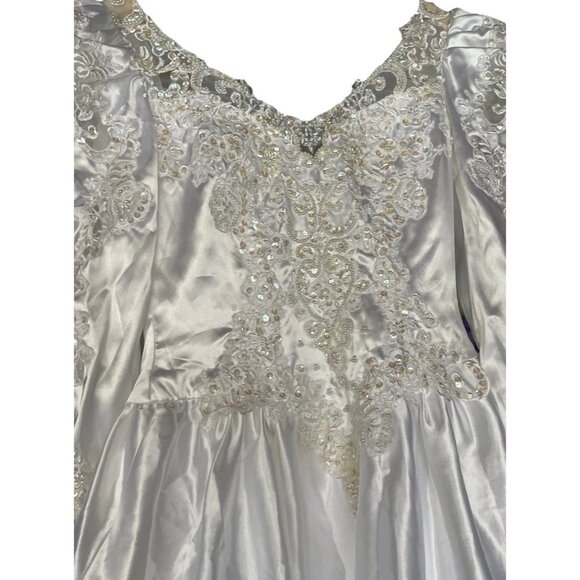 Vintage Bridal Victorian Long Wedding Dress Sz Petite White Ivory Sweetheart - Picture 13 of 16